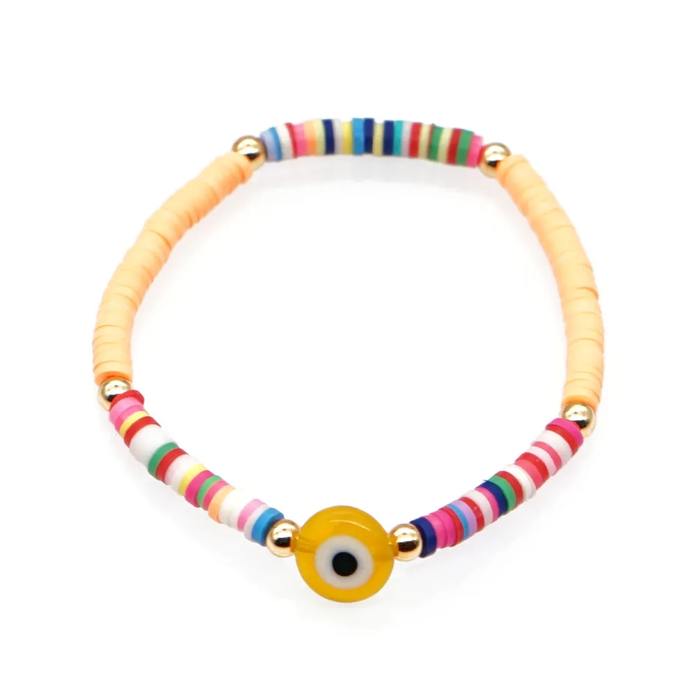 Color soft pottery simple bohemian seaside beach wind wild multi-color glass eye beads bracelet women