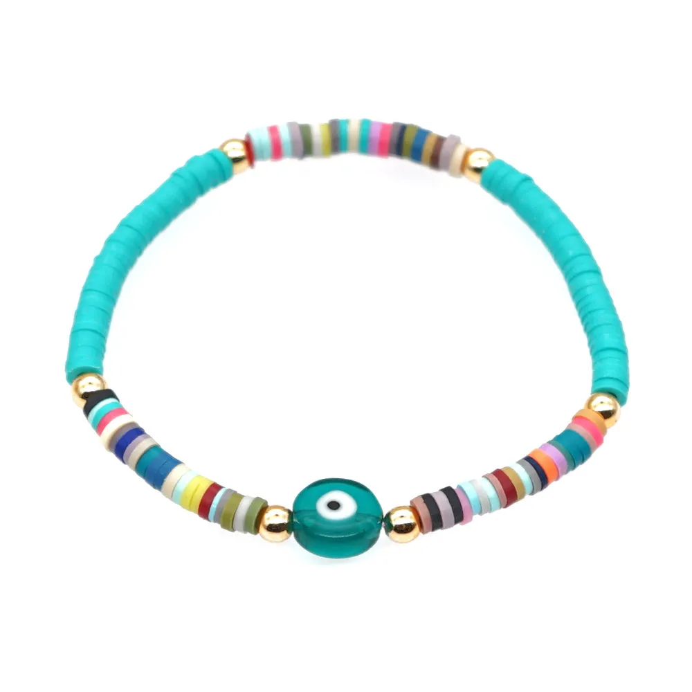 Color soft pottery simple bohemian seaside beach wind wild multi-color glass eye beads bracelet women