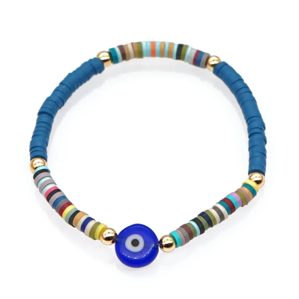 Color soft pottery simple bohemian seaside beach wind wild multi-color glass eye beads bracelet women