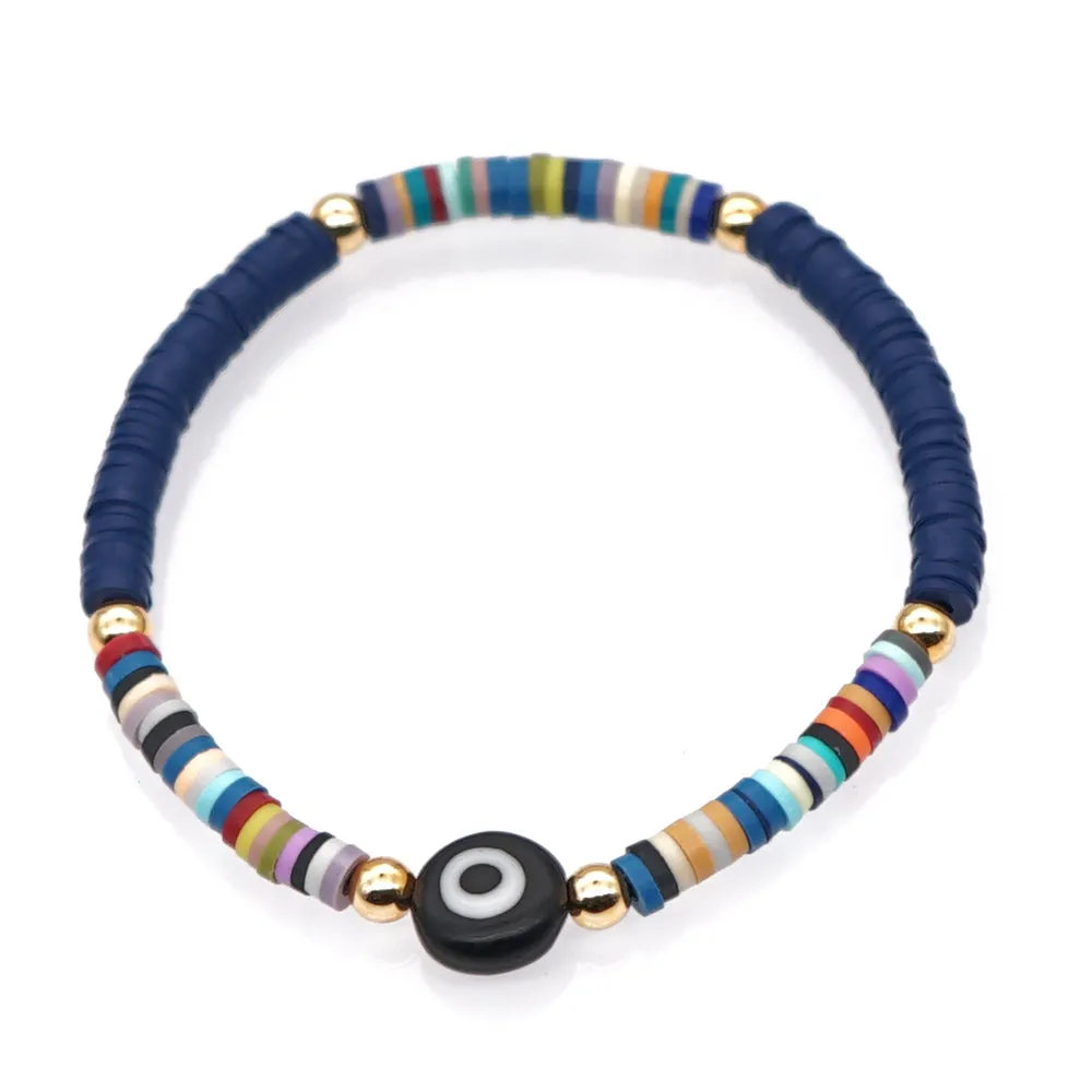 Color soft pottery simple bohemian seaside beach wind wild multi-color glass eye beads bracelet women