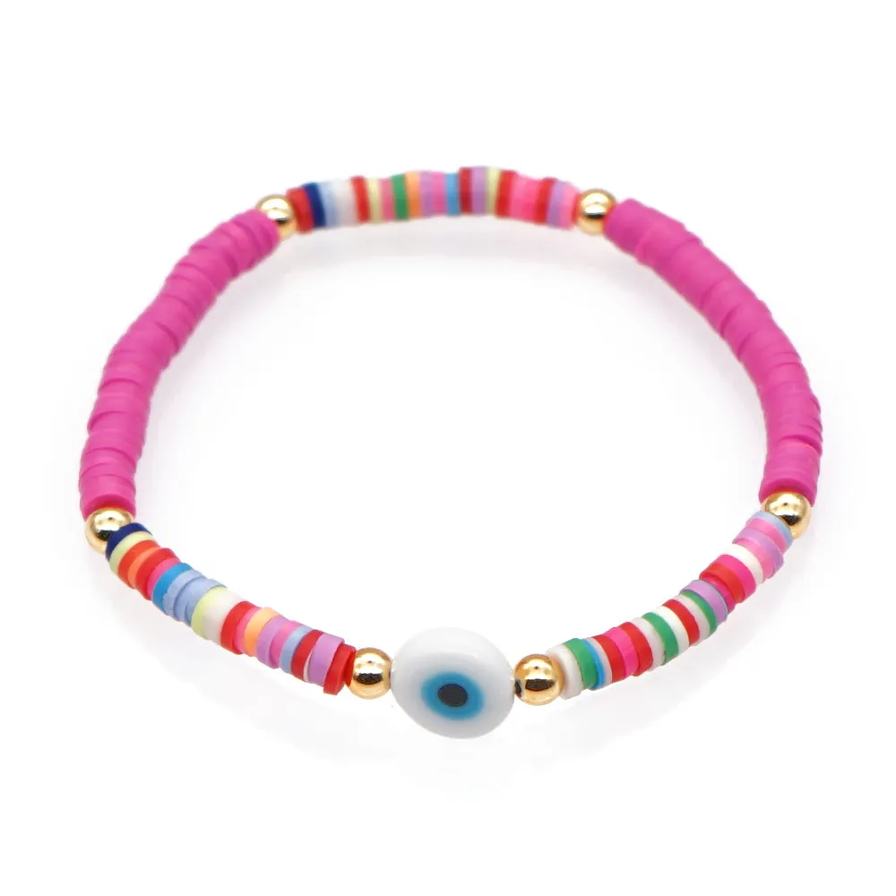 Color soft pottery simple bohemian seaside beach wind wild multi-color glass eye beads bracelet women