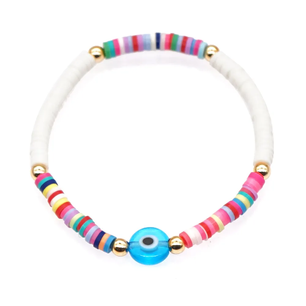 Color soft pottery simple bohemian seaside beach wind wild multi-color glass eye beads bracelet women