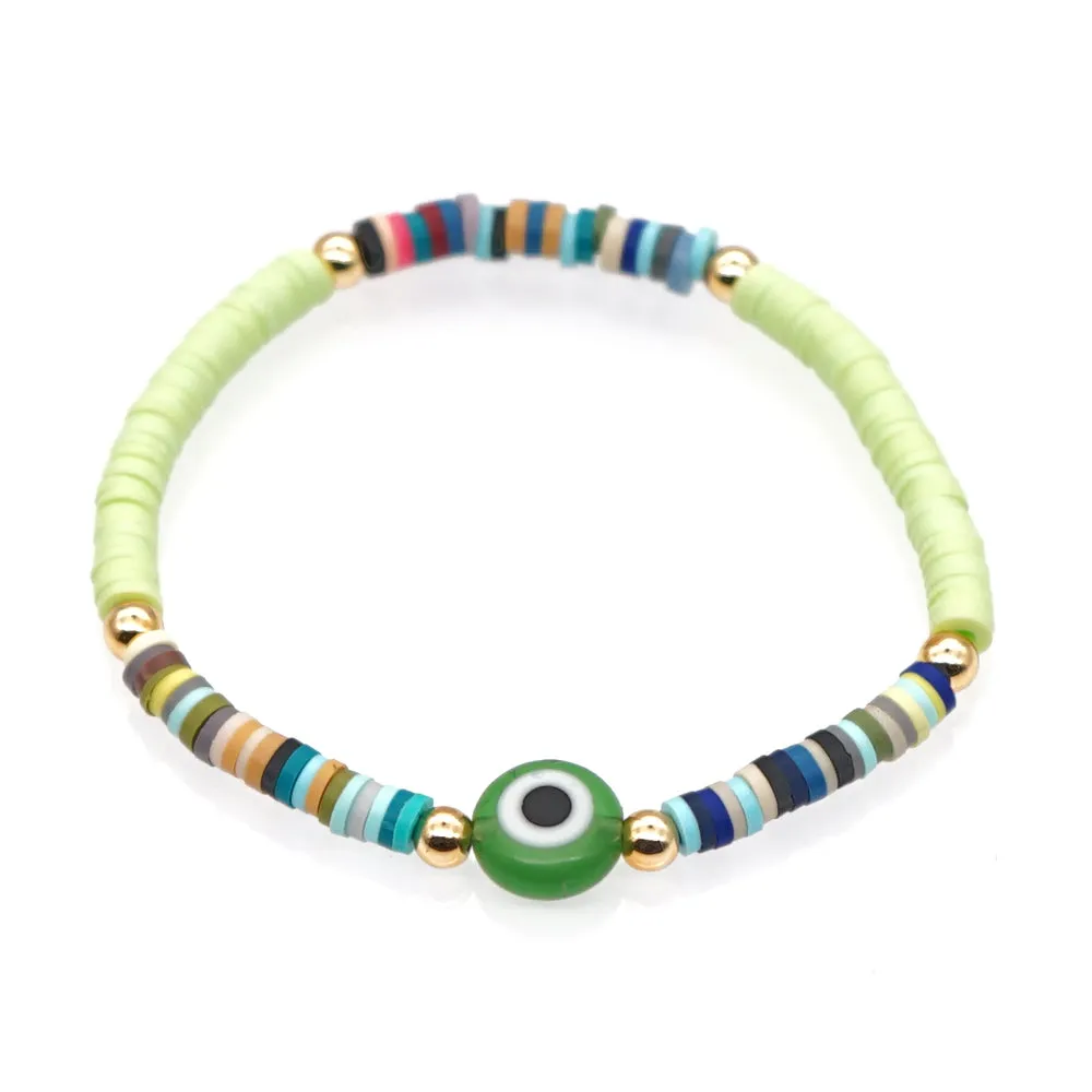 Color soft pottery simple bohemian seaside beach wind wild multi-color glass eye beads bracelet women