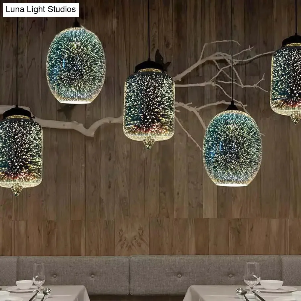 Colorful Glass Pendant 1-Light Hanging Light – Silver Finish