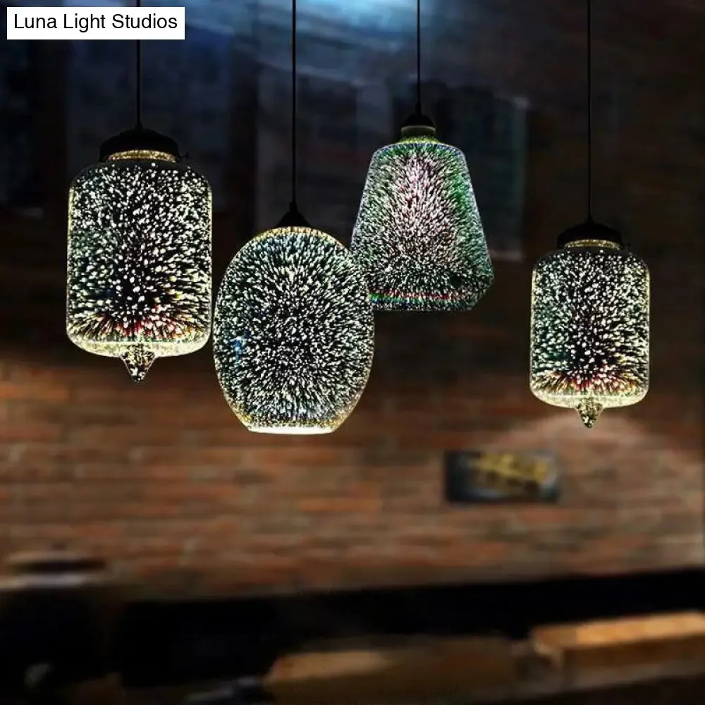 Colorful Glass Pendant 1-Light Hanging Light – Silver Finish