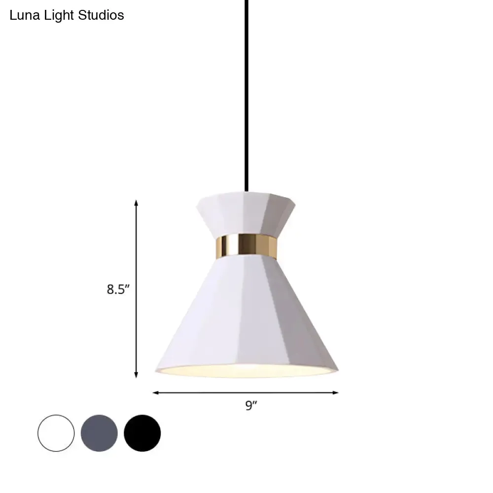 Conical Nordic Style Bedside Pendant Light - 1 Light, Adjustable Cord, Metal & Resin Construction - Available in Black, White, and Grey - 7.5"/9" W