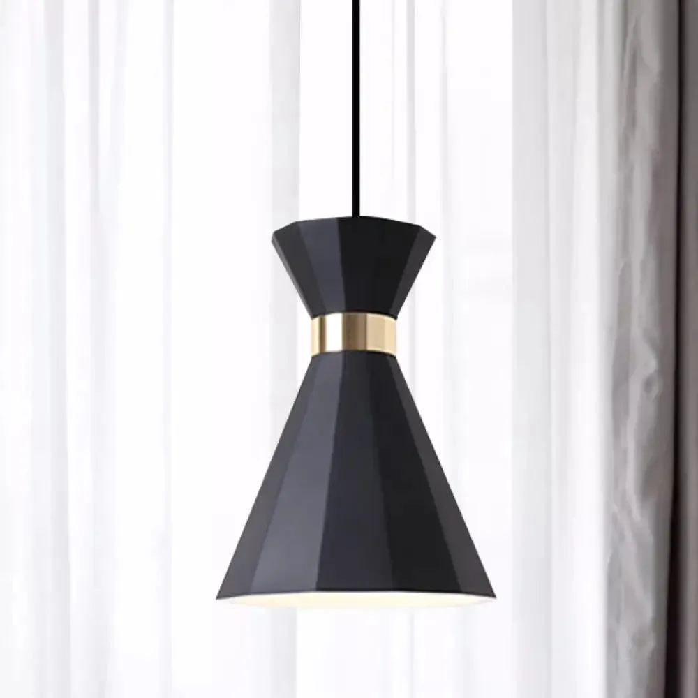 Conical Nordic Style Bedside Pendant Light - 1 Light, Adjustable Cord, Metal & Resin Construction - Available in Black, White, and Grey - 7.5"/9" W