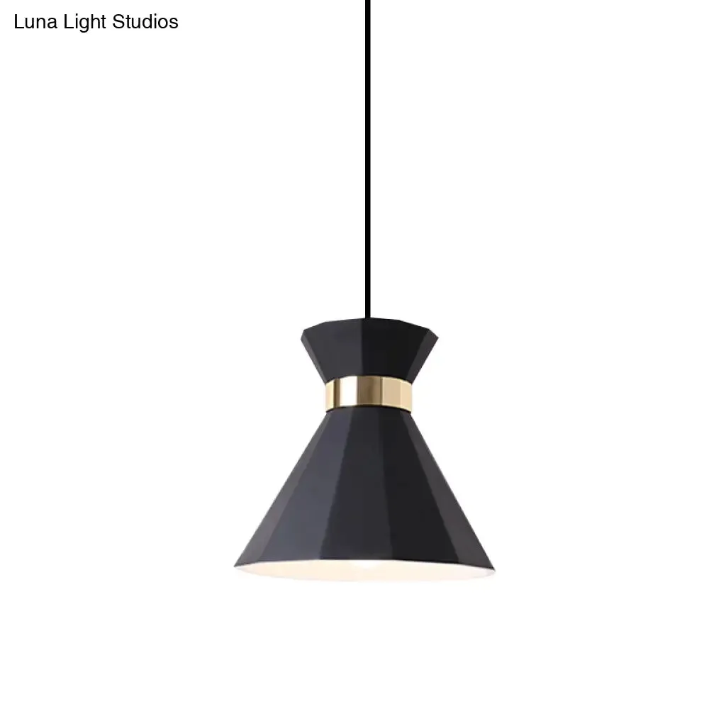 Conical Nordic Style Bedside Pendant Light - 1 Light, Adjustable Cord, Metal & Resin Construction - Available in Black, White, and Grey - 7.5"/9" W