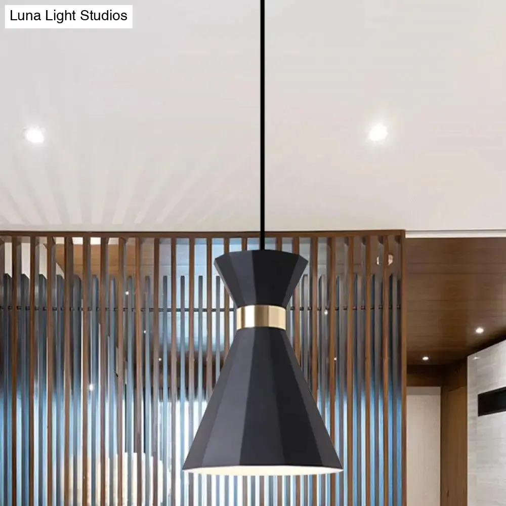 Conical Nordic Style Bedside Pendant Light - 1 Light, Adjustable Cord, Metal & Resin Construction - Available in Black, White, and Grey - 7.5"/9" W