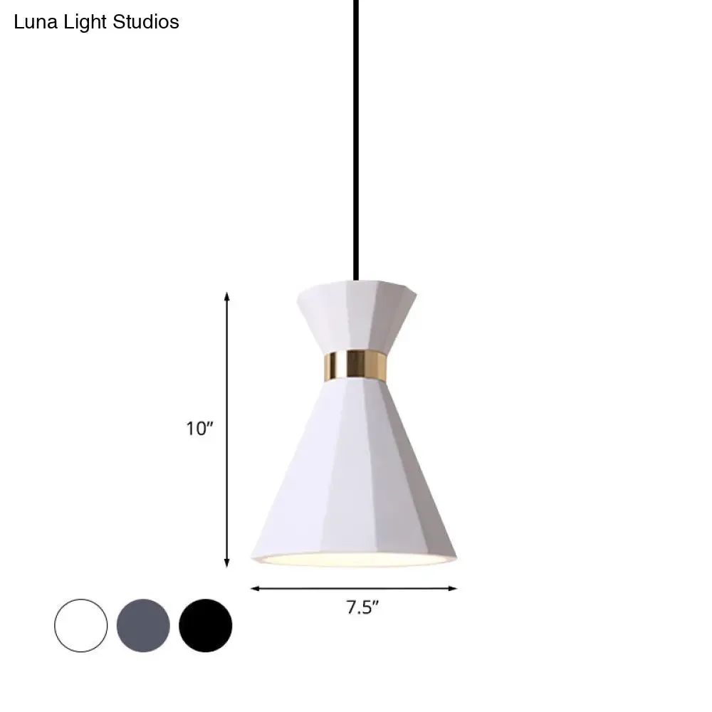 Conical Nordic Style Bedside Pendant Light - 1 Light, Adjustable Cord, Metal & Resin Construction - Available in Black, White, and Grey - 7.5"/9" W