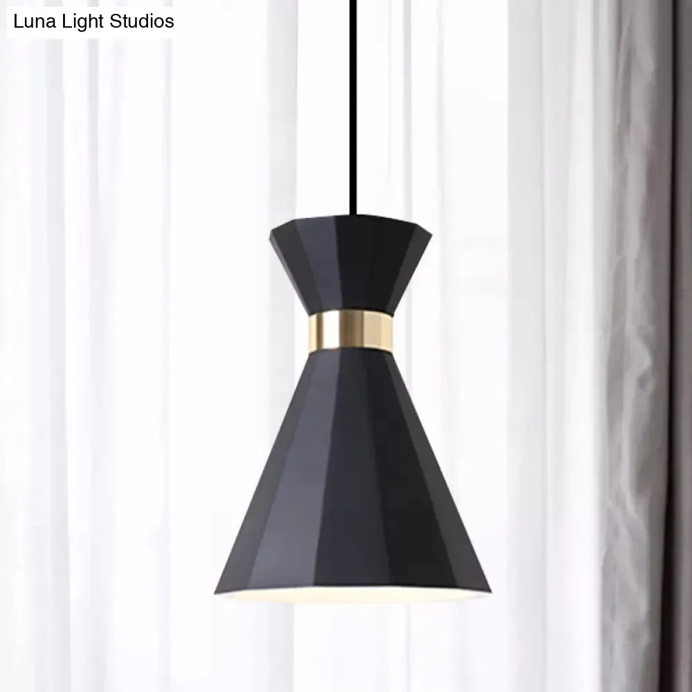 Conical Nordic Style Bedside Pendant Light - 1 Light, Adjustable Cord, Metal & Resin Construction - Available in Black, White, and Grey - 7.5"/9" W