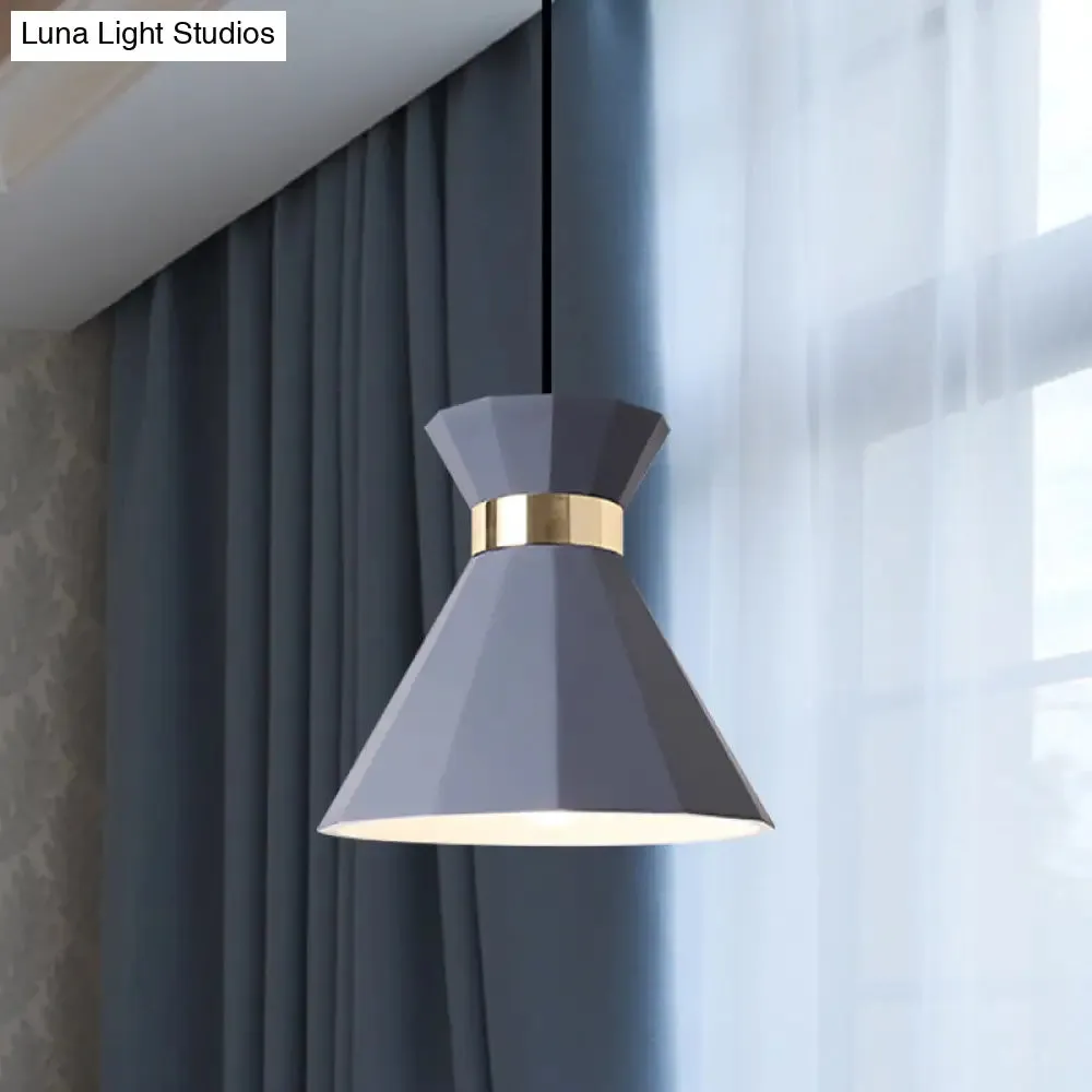 Conical Nordic Style Bedside Pendant Light - 1 Light, Adjustable Cord, Metal & Resin Construction - Available in Black, White, and Grey - 7.5"/9" W