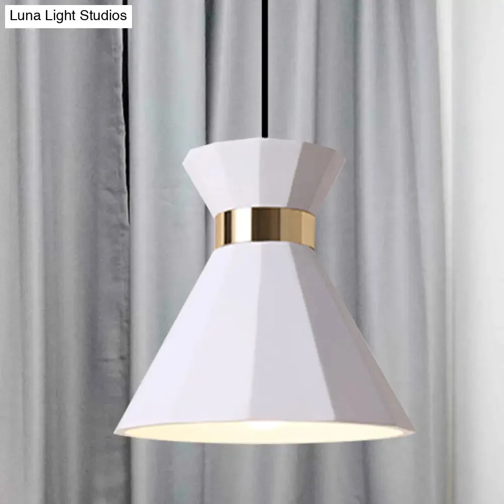 Conical Nordic Style Bedside Pendant Light - 1 Light, Adjustable Cord, Metal & Resin Construction - Available in Black, White, and Grey - 7.5"/9" W