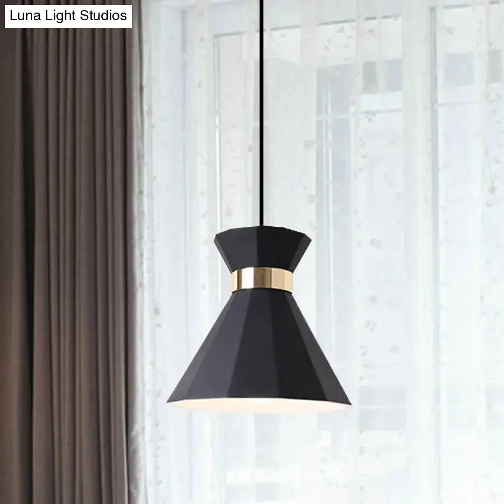 Conical Nordic Style Bedside Pendant Light - 1 Light, Adjustable Cord, Metal & Resin Construction - Available in Black, White, and Grey - 7.5"/9" W