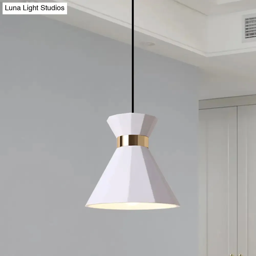 Conical Nordic Style Bedside Pendant Light - 1 Light, Adjustable Cord, Metal & Resin Construction - Available in Black, White, and Grey - 7.5"/9" W