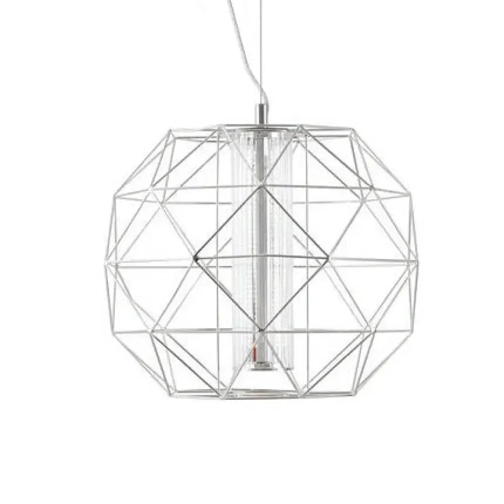 Contemporary Diamond Wire Cage Pendant Light with Glass Shade - Chrome/Gold - Dining Room Lighting