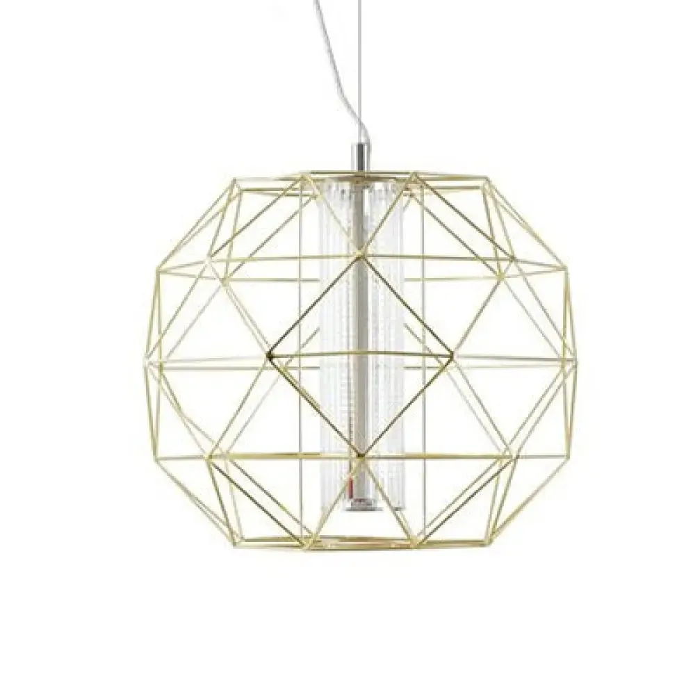 Contemporary Diamond Wire Cage Pendant Light with Glass Shade - Chrome/Gold - Dining Room Lighting