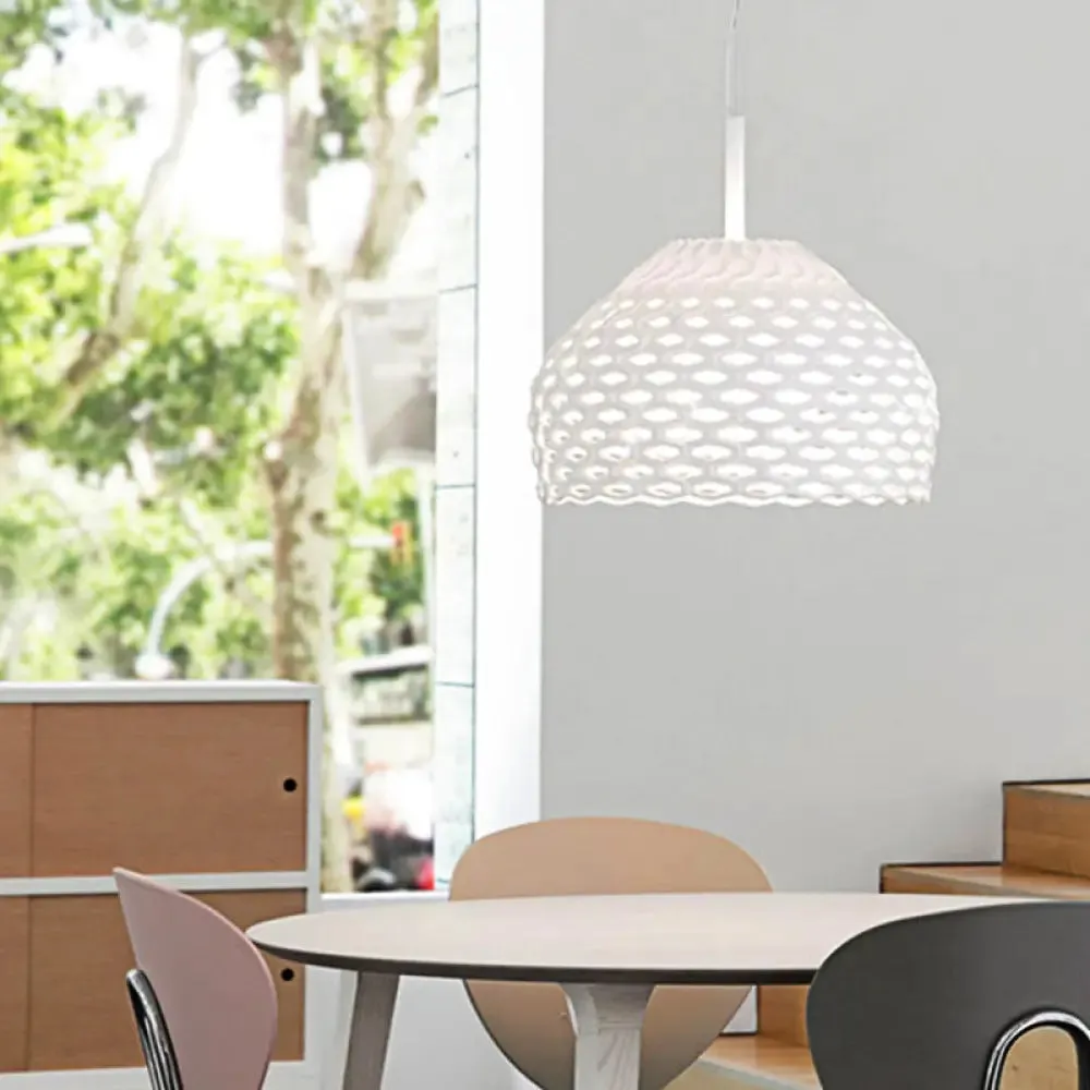 Contemporary Dome Pendant Light: Resin, 1-Light, White/Black Hanging Lamp for Dining Room