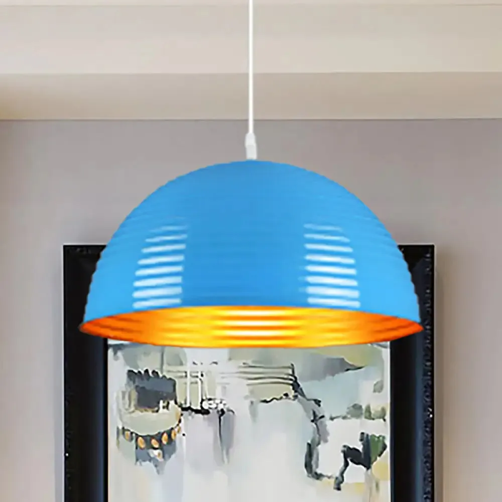 Contemporary Dome Shade Pendant Light - Ruffle Single Head Metal Pendant, Red/Yellow/Blue - Available in 12"/16"/19.5" Width