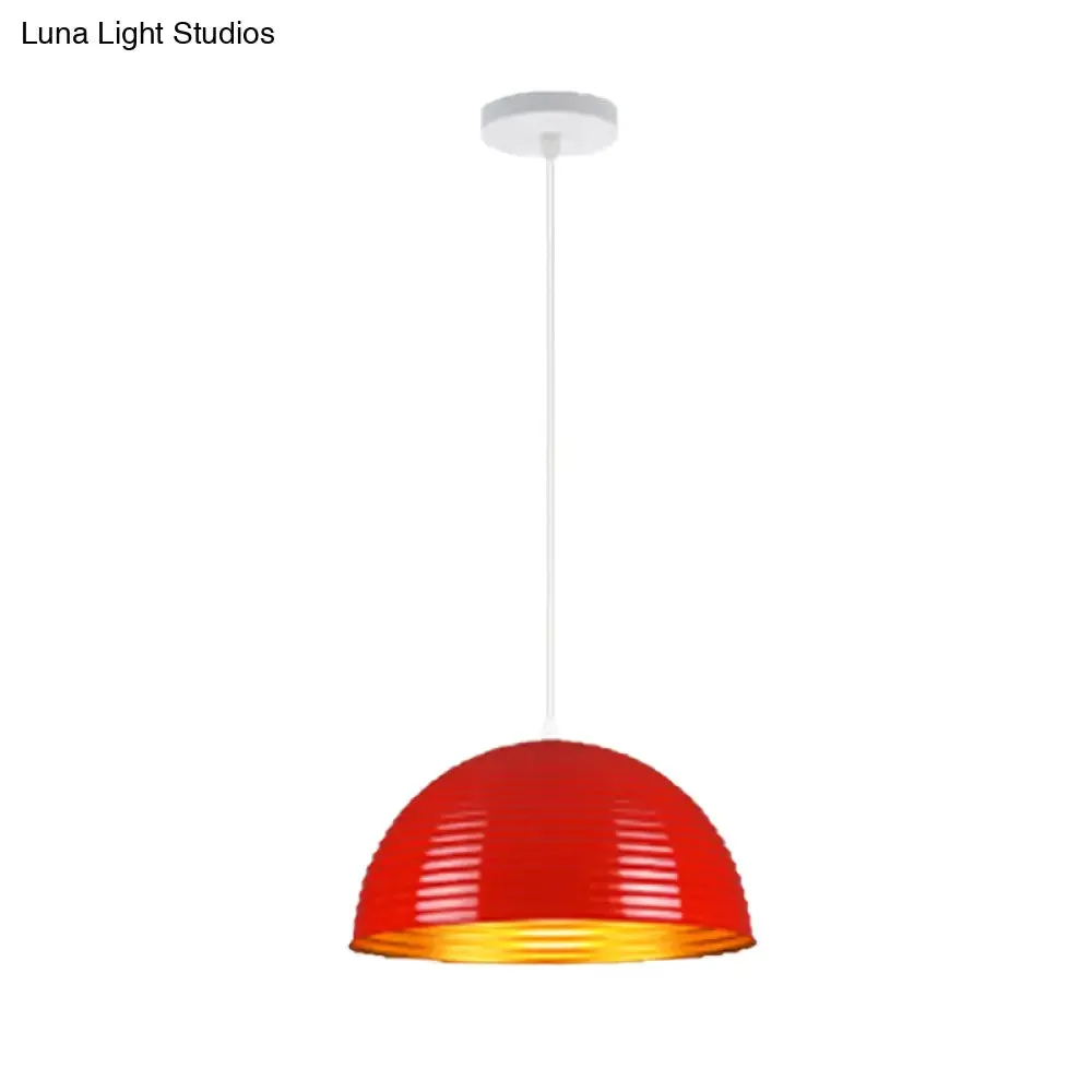 Contemporary Dome Shade Pendant Light - Ruffle Single Head Metal Pendant, Red/Yellow/Blue - Available in 12"/16"/19.5" Width