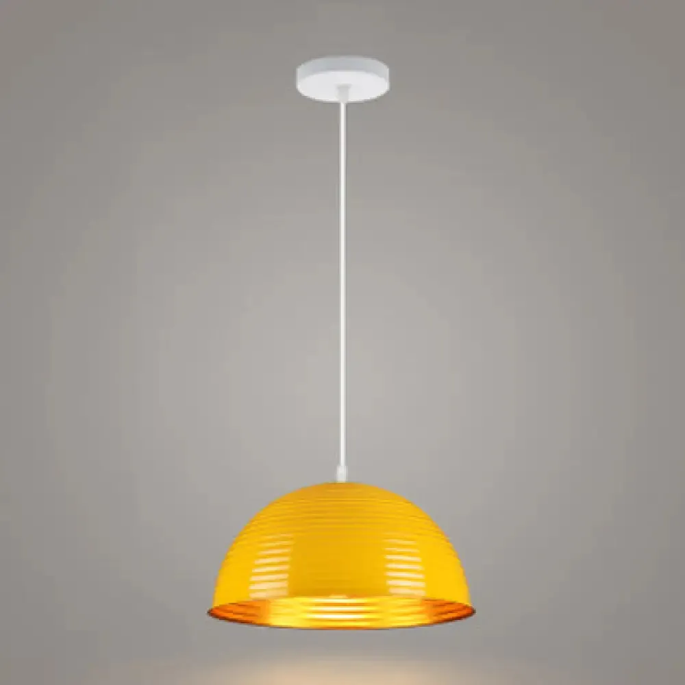 Contemporary Dome Shade Pendant Light - Ruffle Single Head Metal Pendant, Red/Yellow/Blue - Available in 12"/16"/19.5" Width