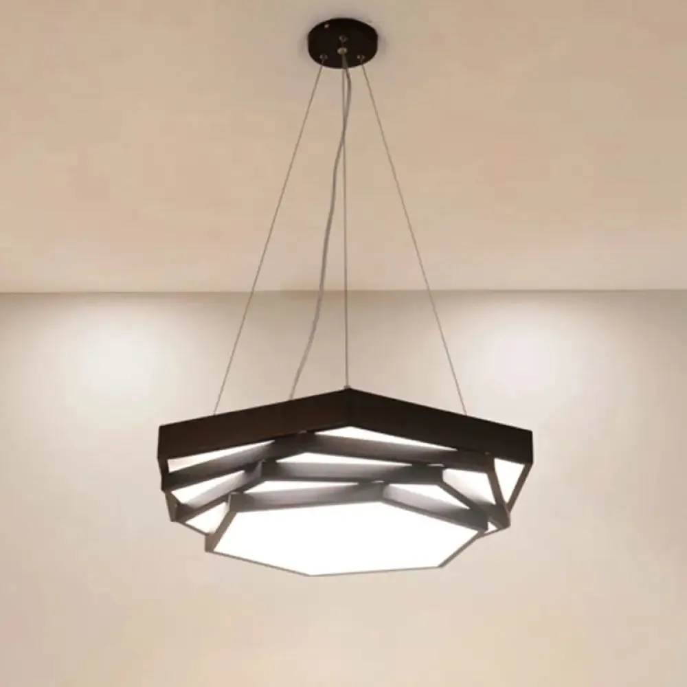 Contemporary Hexagonal Metal Pendant Light - LED Dining Room Hanging Lamp in Black/White with Warm/White/Natural Light