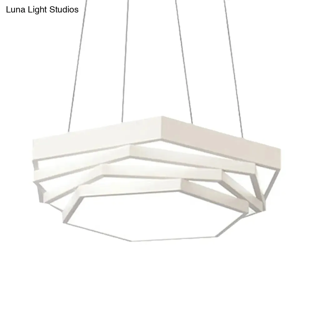 Contemporary Hexagonal Metal Pendant Light - LED Dining Room Hanging Lamp in Black/White with Warm/White/Natural Light