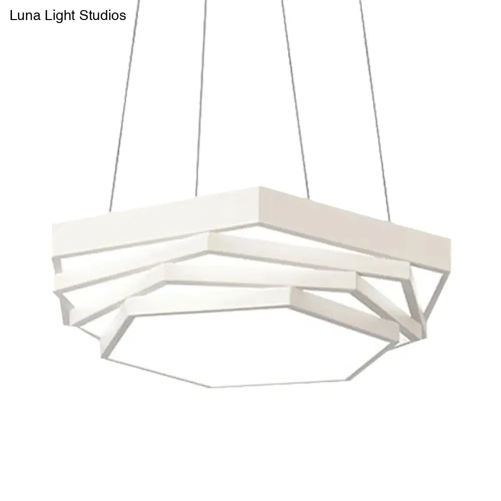 Contemporary Hexagonal Metal Pendant Light - LED Dining Room Hanging Lamp in Black/White with Warm/White/Natural Light