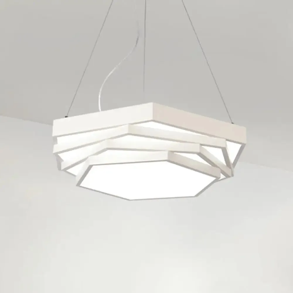 Contemporary Hexagonal Metal Pendant Light - LED Dining Room Hanging Lamp in Black/White with Warm/White/Natural Light