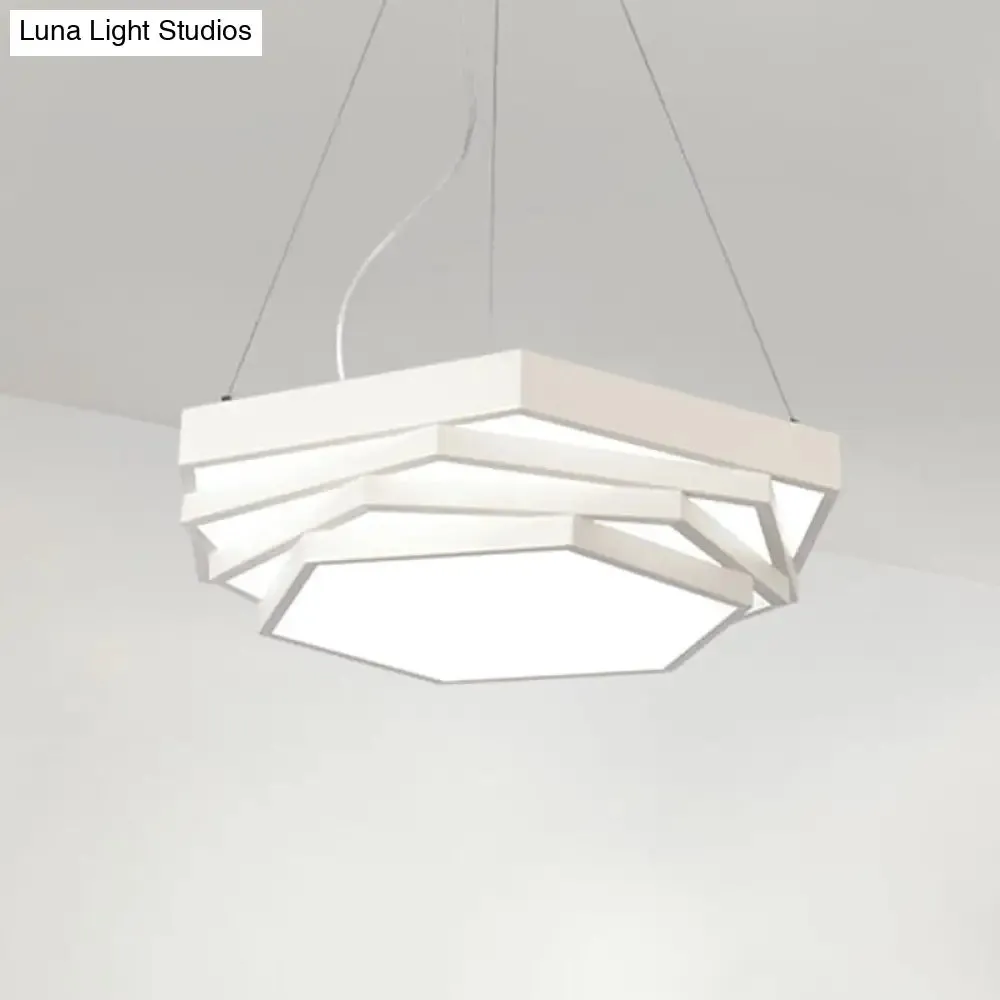 Contemporary Hexagonal Metal Pendant Light - LED Dining Room Hanging Lamp in Black/White with Warm/White/Natural Light