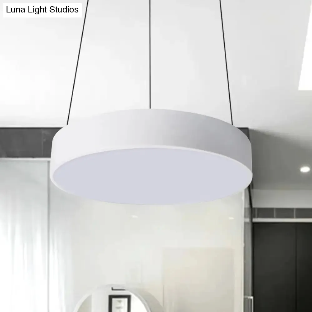 Contemporary LED Metal Drum Pendant Lighting: 12"/18"/23.5" Wide, White/Black Ceiling Lamp with White/Warm Light