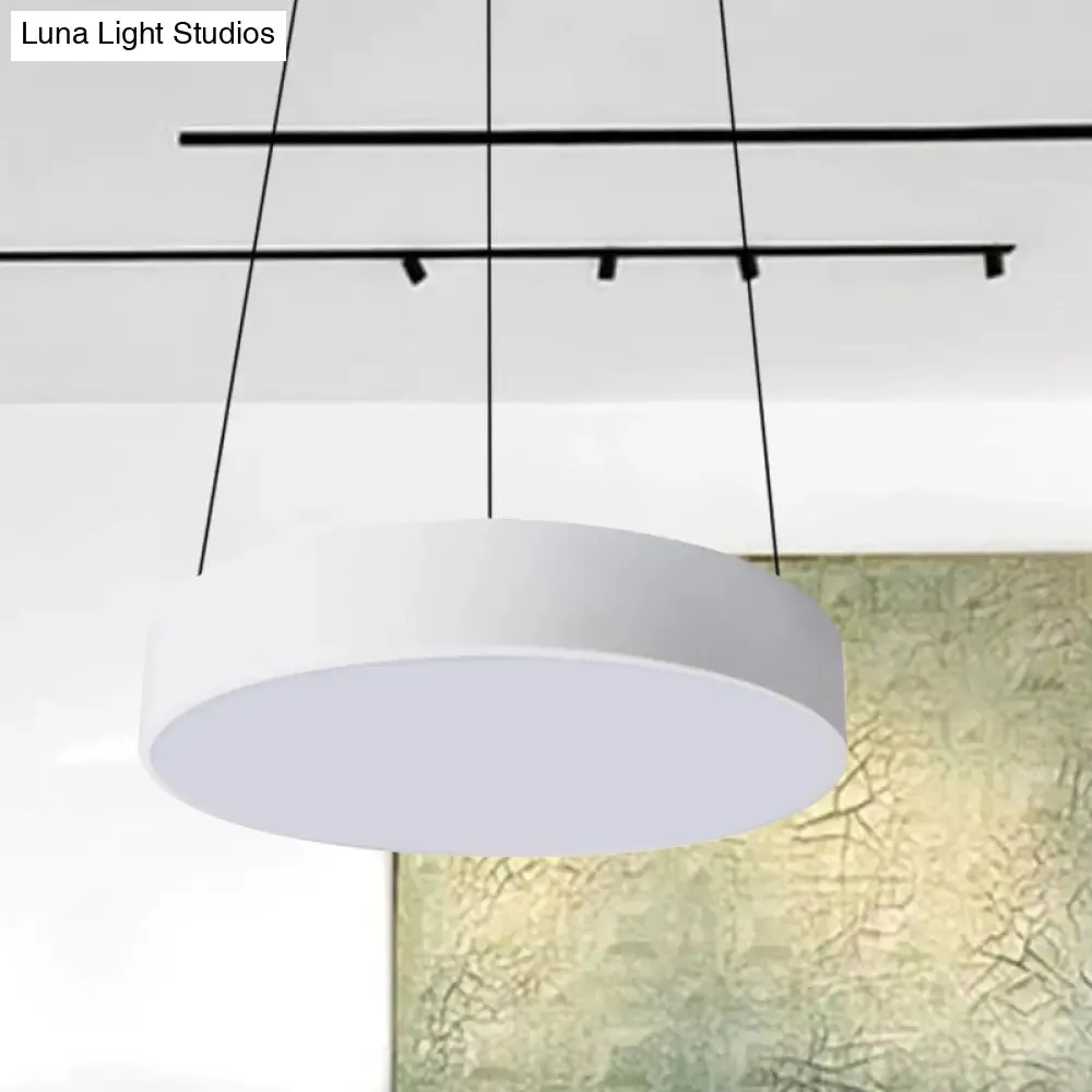 Contemporary LED Metal Drum Pendant Lighting: 12"/18"/23.5" Wide, White/Black Ceiling Lamp with White/Warm Light