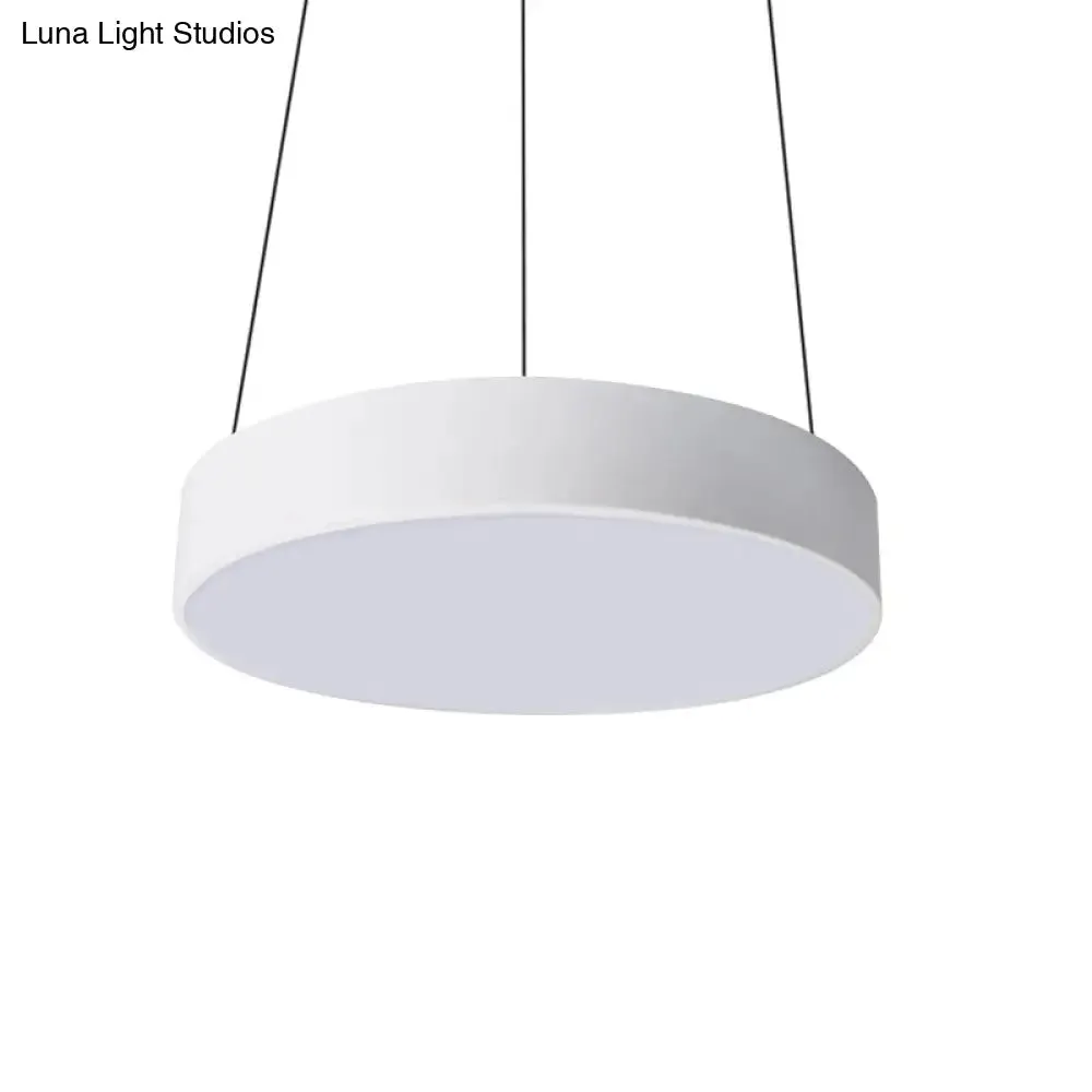 Contemporary LED Metal Drum Pendant Lighting: 12"/18"/23.5" Wide, White/Black Ceiling Lamp with White/Warm Light