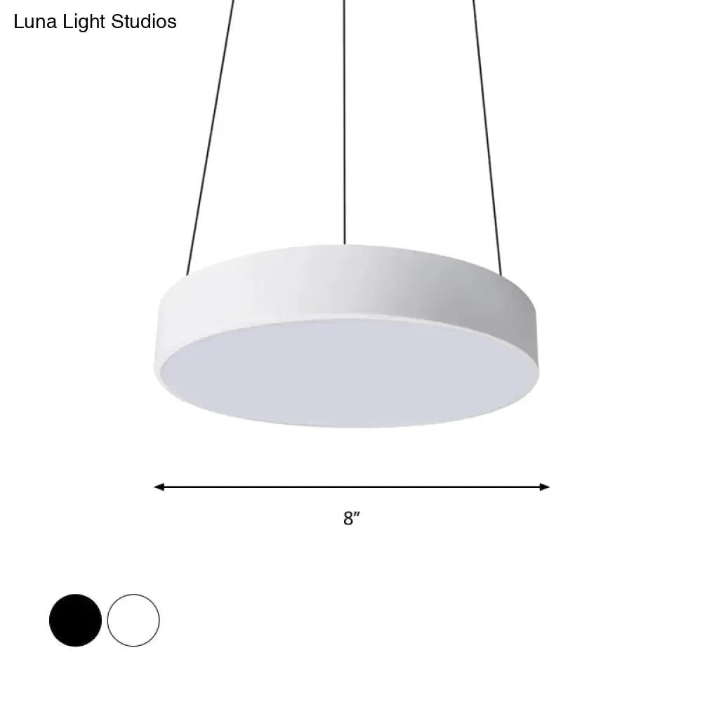 Contemporary LED Metal Drum Pendant Lighting: 12"/18"/23.5" Wide, White/Black Ceiling Lamp with White/Warm Light