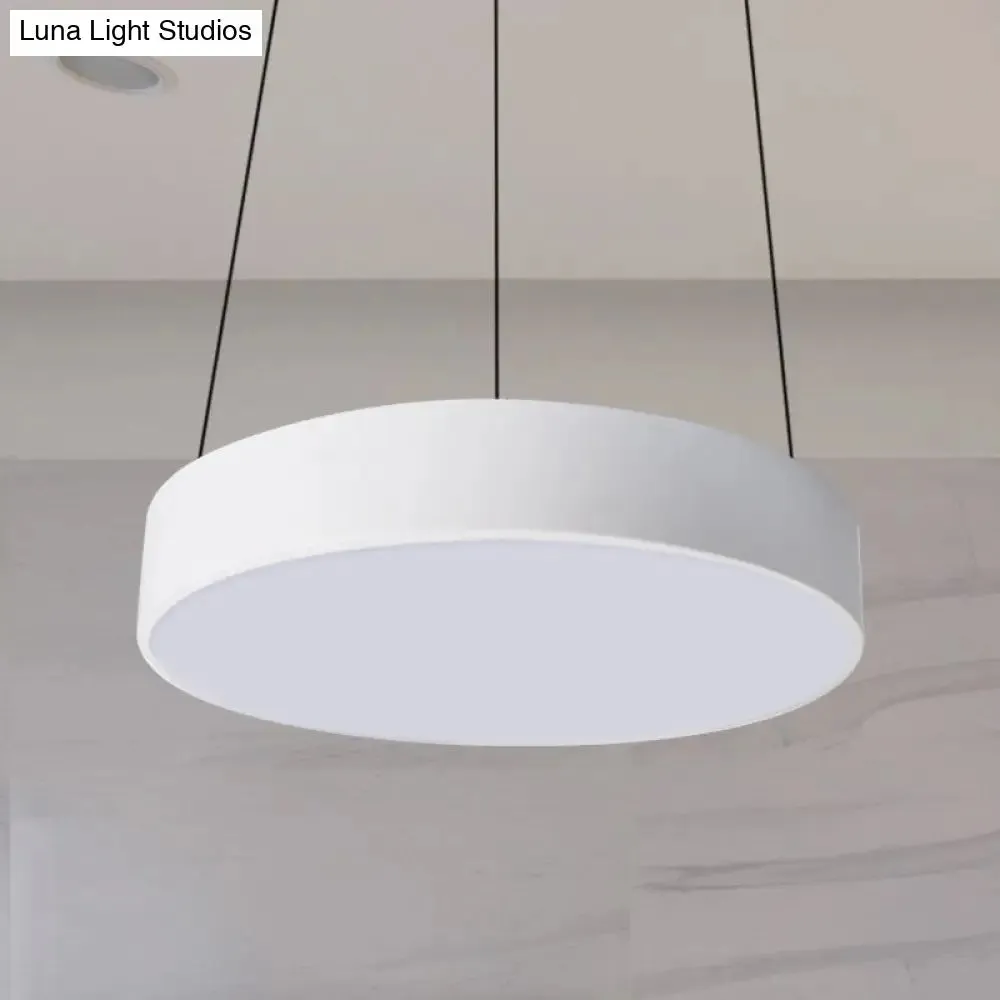 Contemporary LED Metal Drum Pendant Lighting: 12"/18"/23.5" Wide, White/Black Ceiling Lamp with White/Warm Light