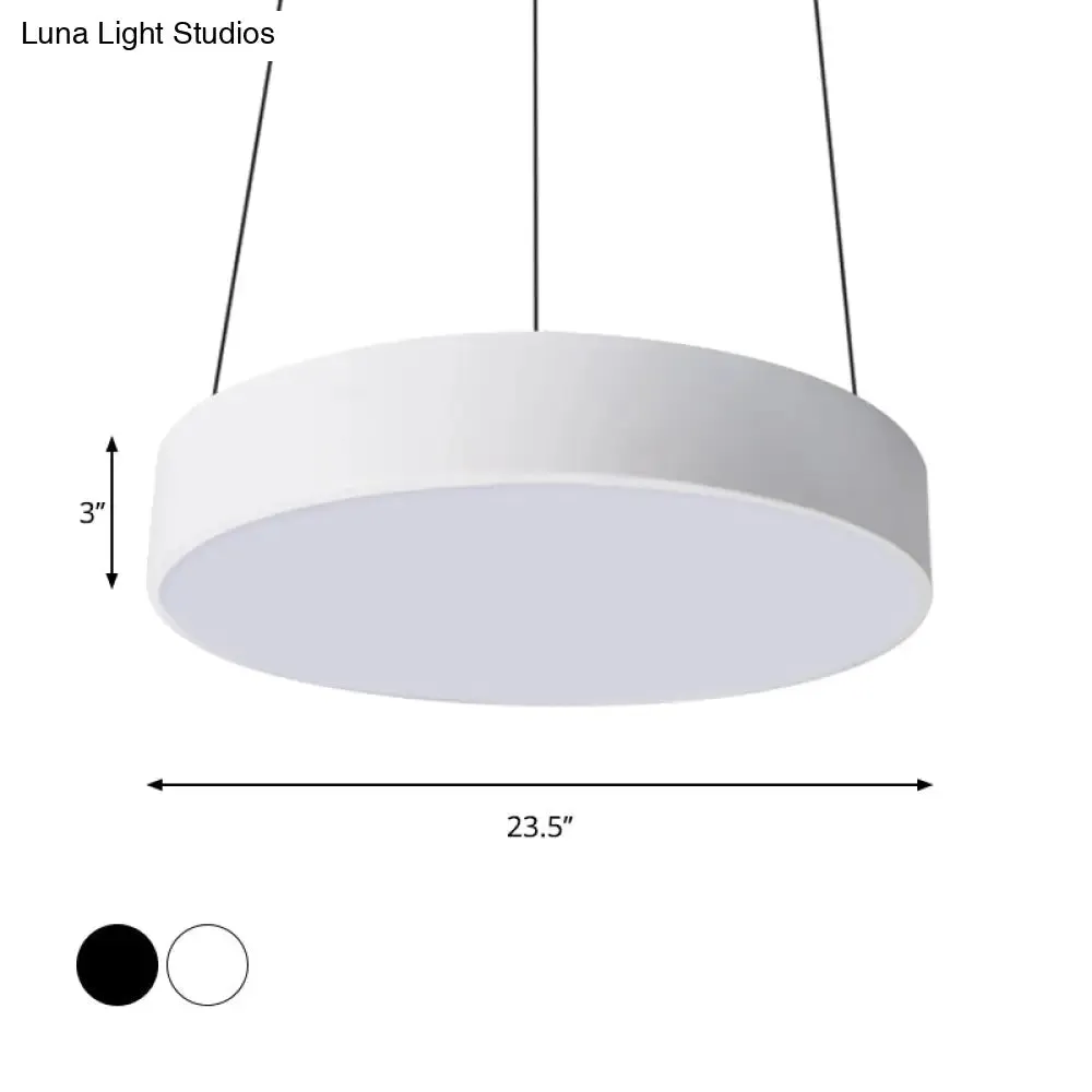 Contemporary LED Metal Drum Pendant Lighting: 12"/18"/23.5" Wide, White/Black Ceiling Lamp with White/Warm Light