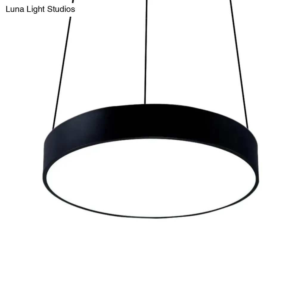 Contemporary LED Metal Drum Pendant Lighting: 12"/18"/23.5" Wide, White/Black Ceiling Lamp with White/Warm Light