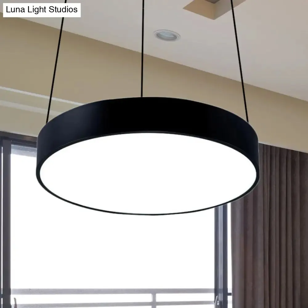 Contemporary LED Metal Drum Pendant Lighting: 12"/18"/23.5" Wide, White/Black Ceiling Lamp with White/Warm Light