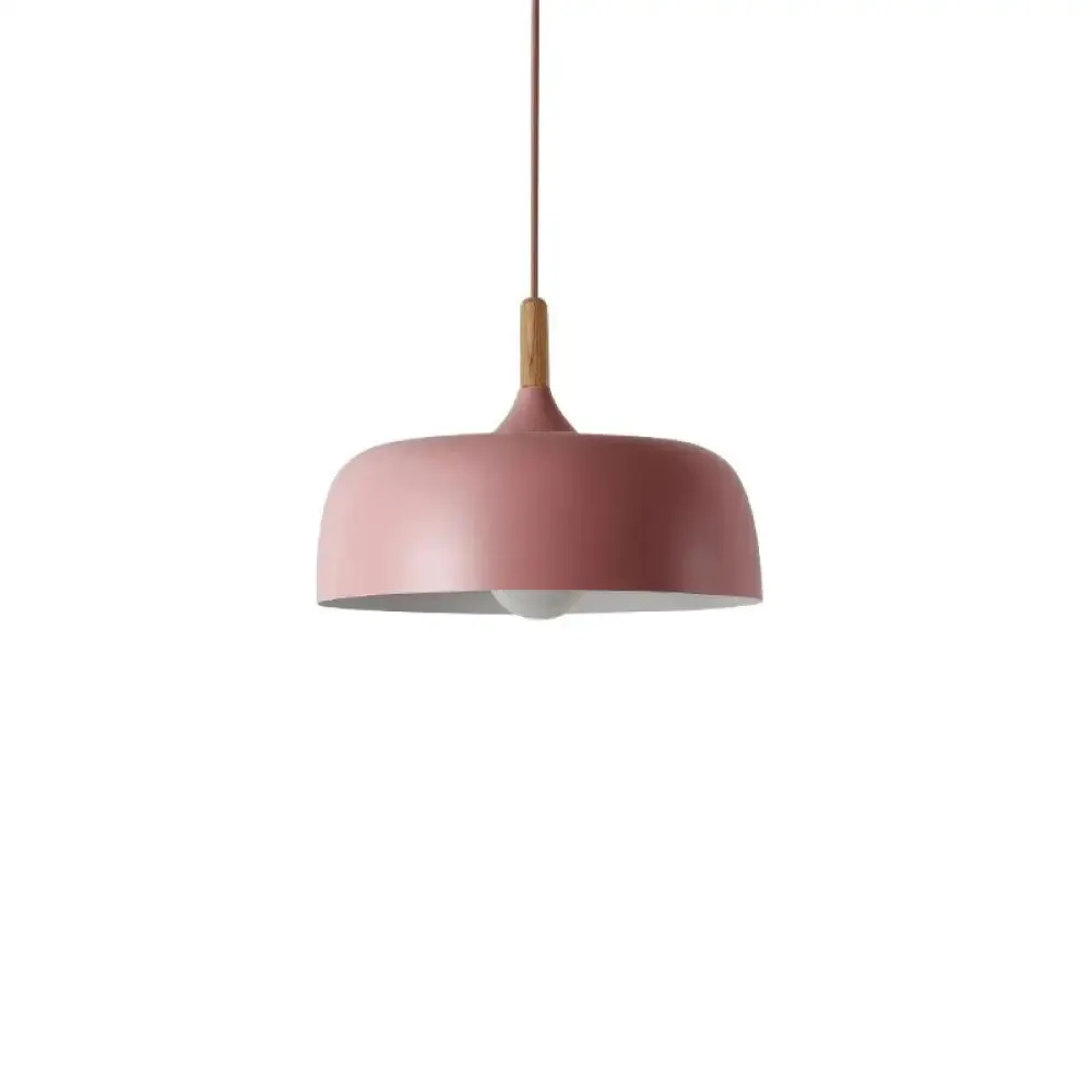 Contemporary Metal Pendant Light with Wood Cork - Geometry Dining Room Ceiling Lamp, 1 Bulb