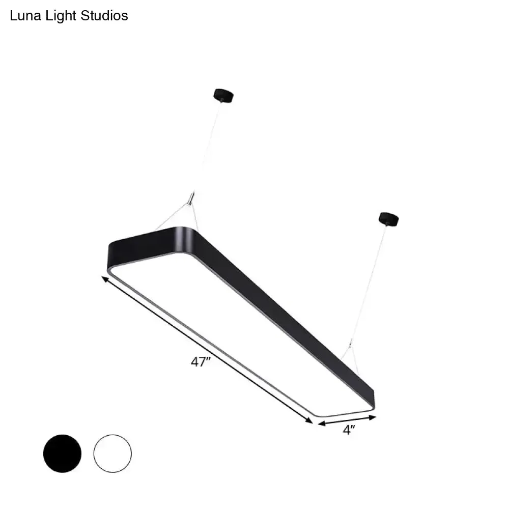 Contemporary Rectangle Pendant Light with LED, Acrylic Shade, Black/White, 4"/8"/12" W