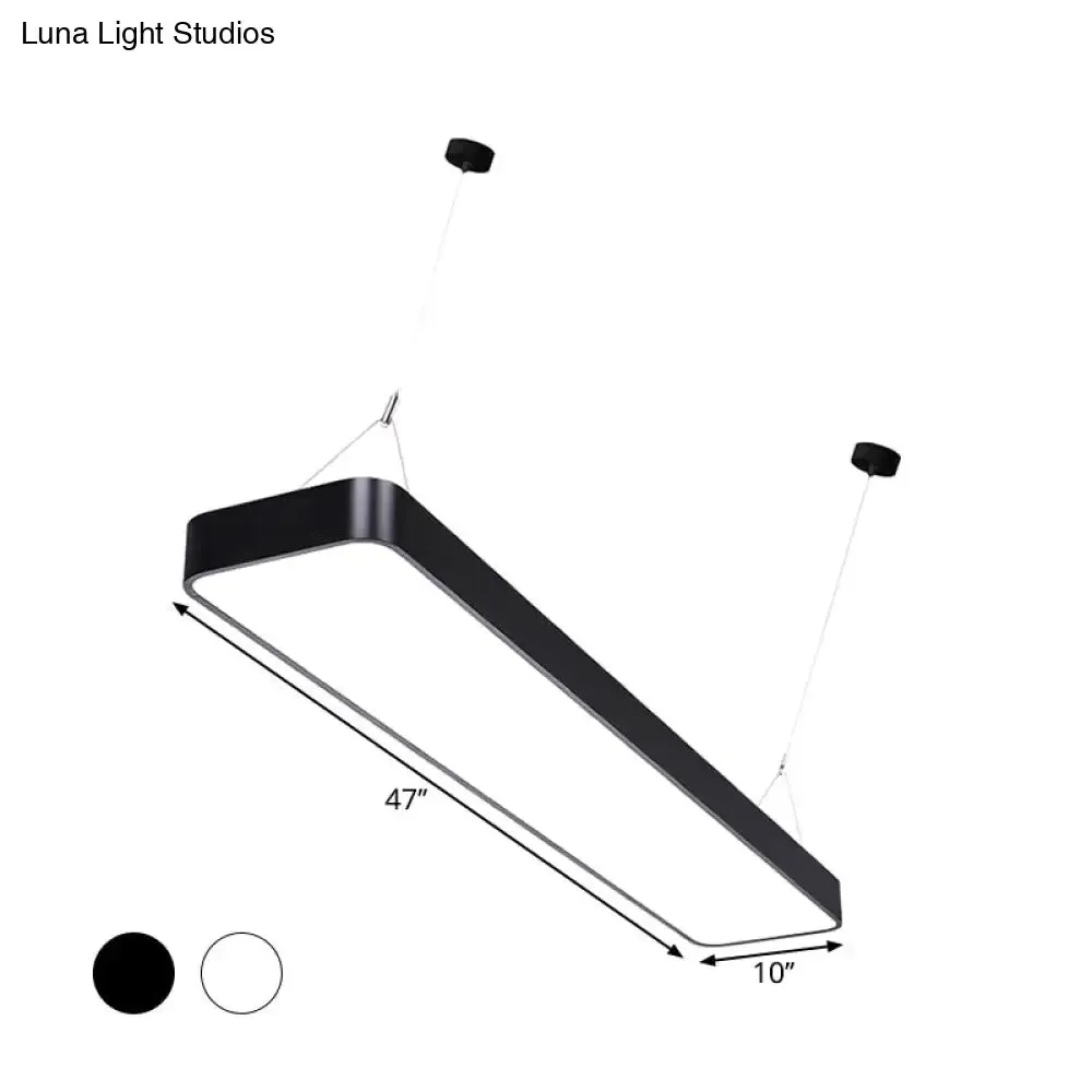 Contemporary Rectangle Pendant Light with LED, Acrylic Shade, Black/White, 4"/8"/12" W