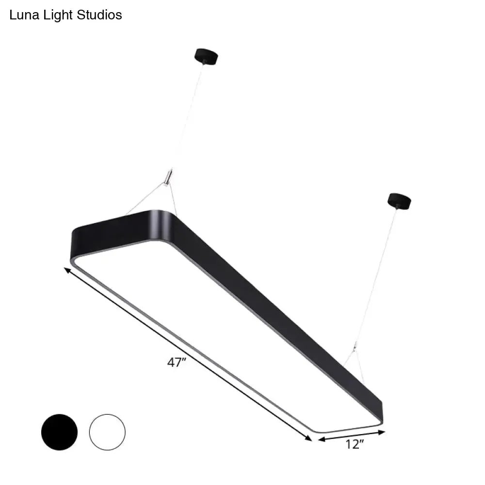 Contemporary Rectangle Pendant Light with LED, Acrylic Shade, Black/White, 4"/8"/12" W