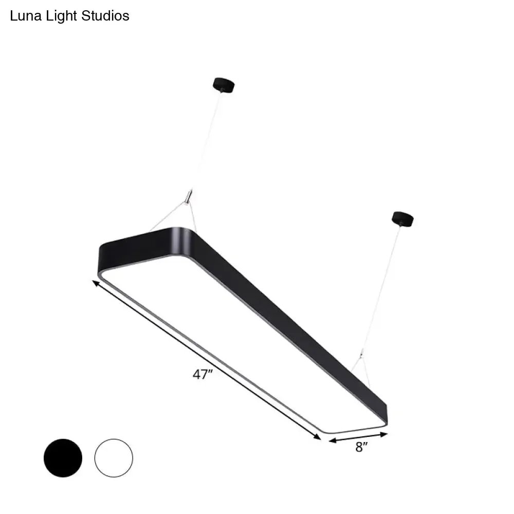 Contemporary Rectangle Pendant Light with LED, Acrylic Shade, Black/White, 4"/8"/12" W