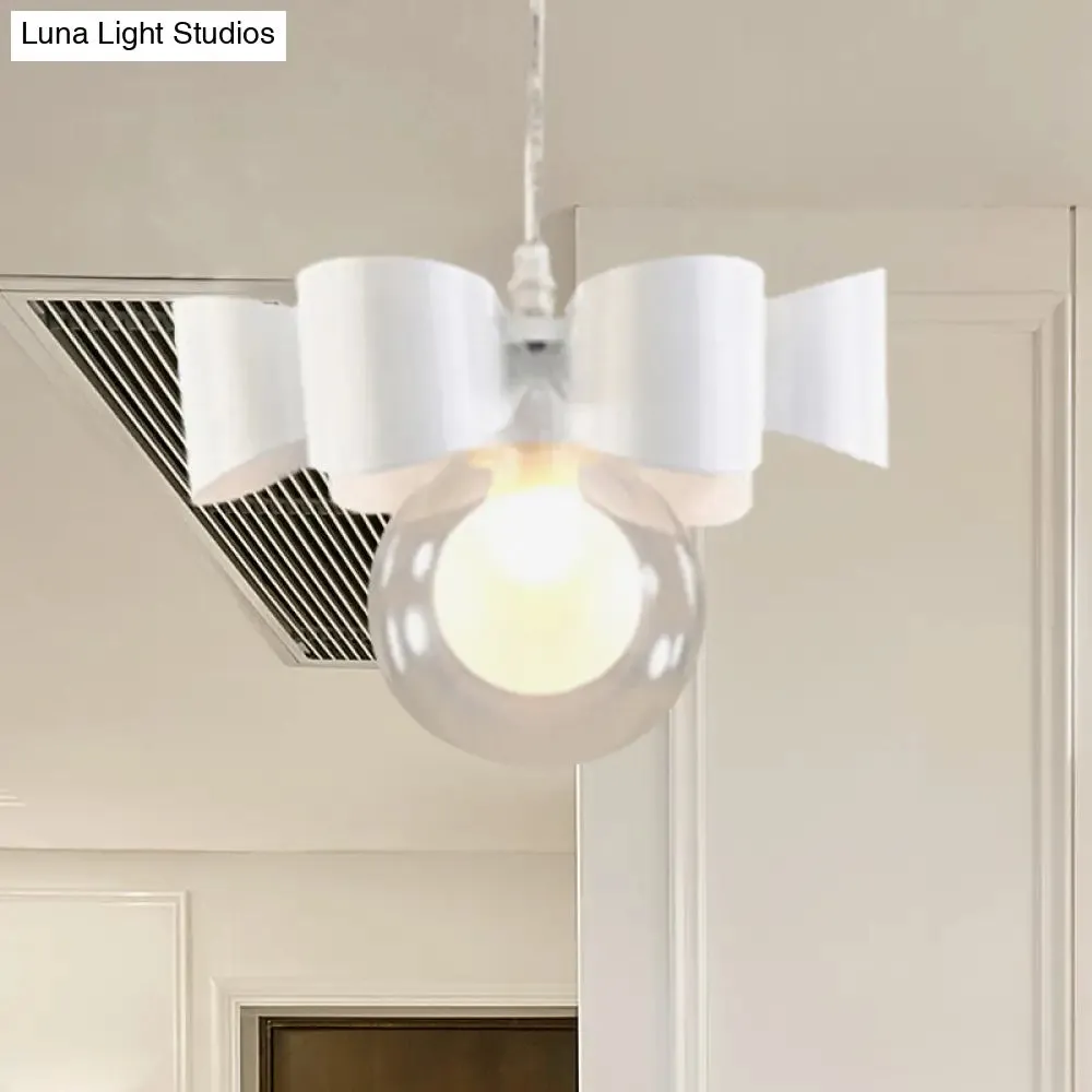 Contemporary White Pendant Light with Bow Design, Clear Glass, and 1/3 Lights