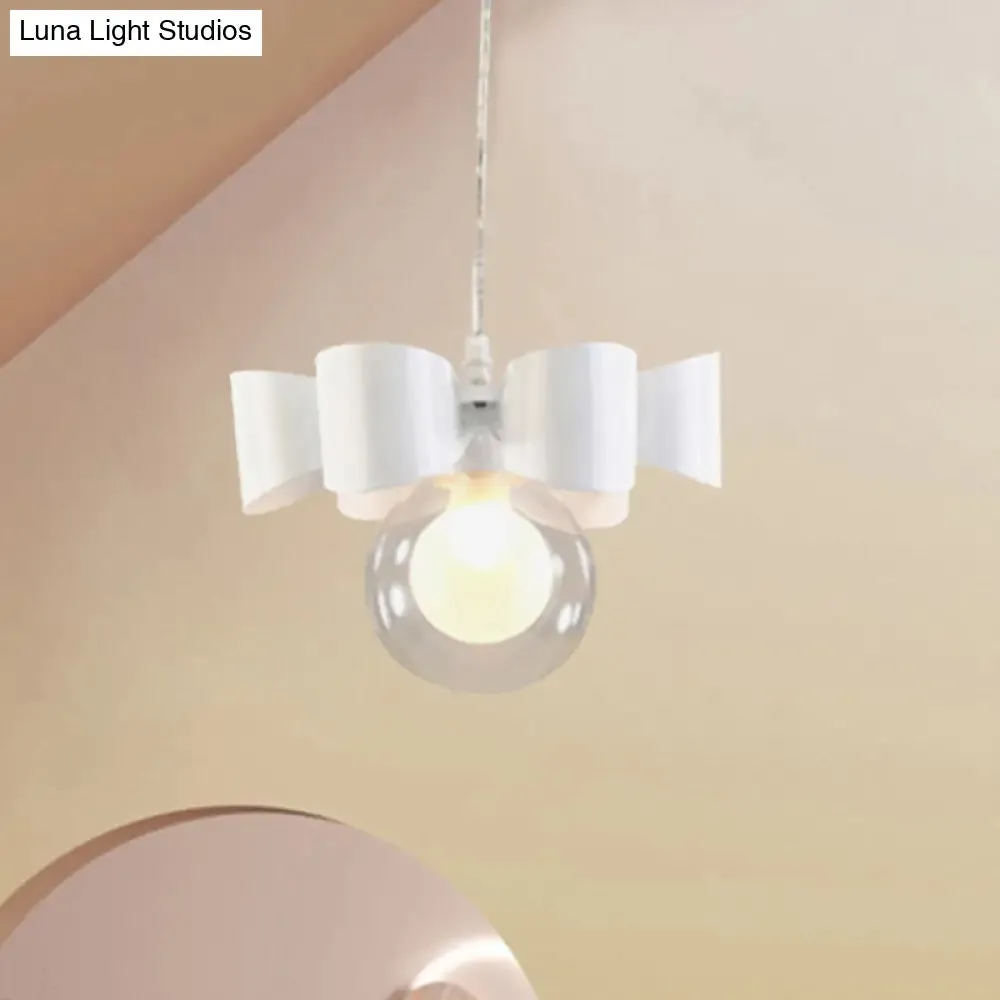 Contemporary White Pendant Light with Bow Design, Clear Glass, and 1/3 Lights