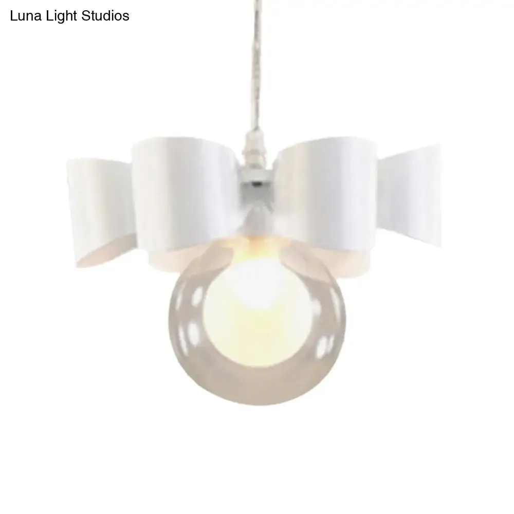 Contemporary White Pendant Light with Bow Design, Clear Glass, and 1/3 Lights