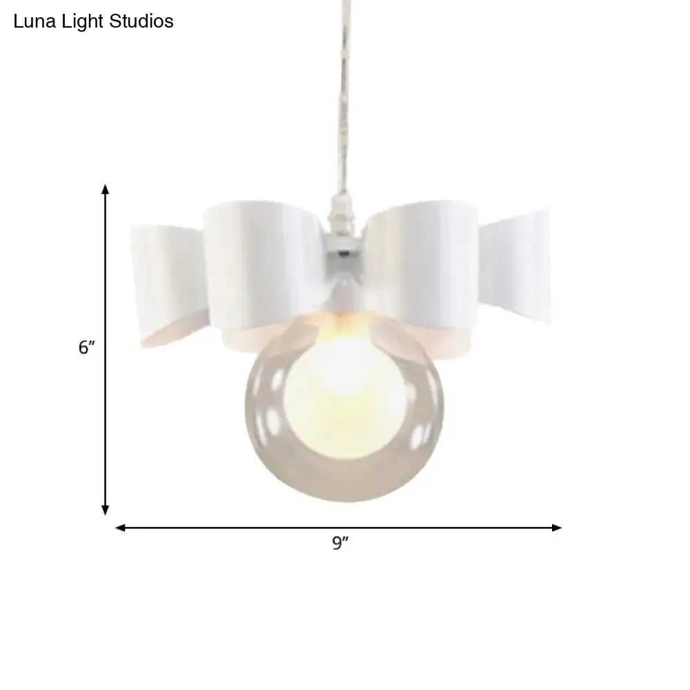 Contemporary White Pendant Light with Bow Design, Clear Glass, and 1/3 Lights