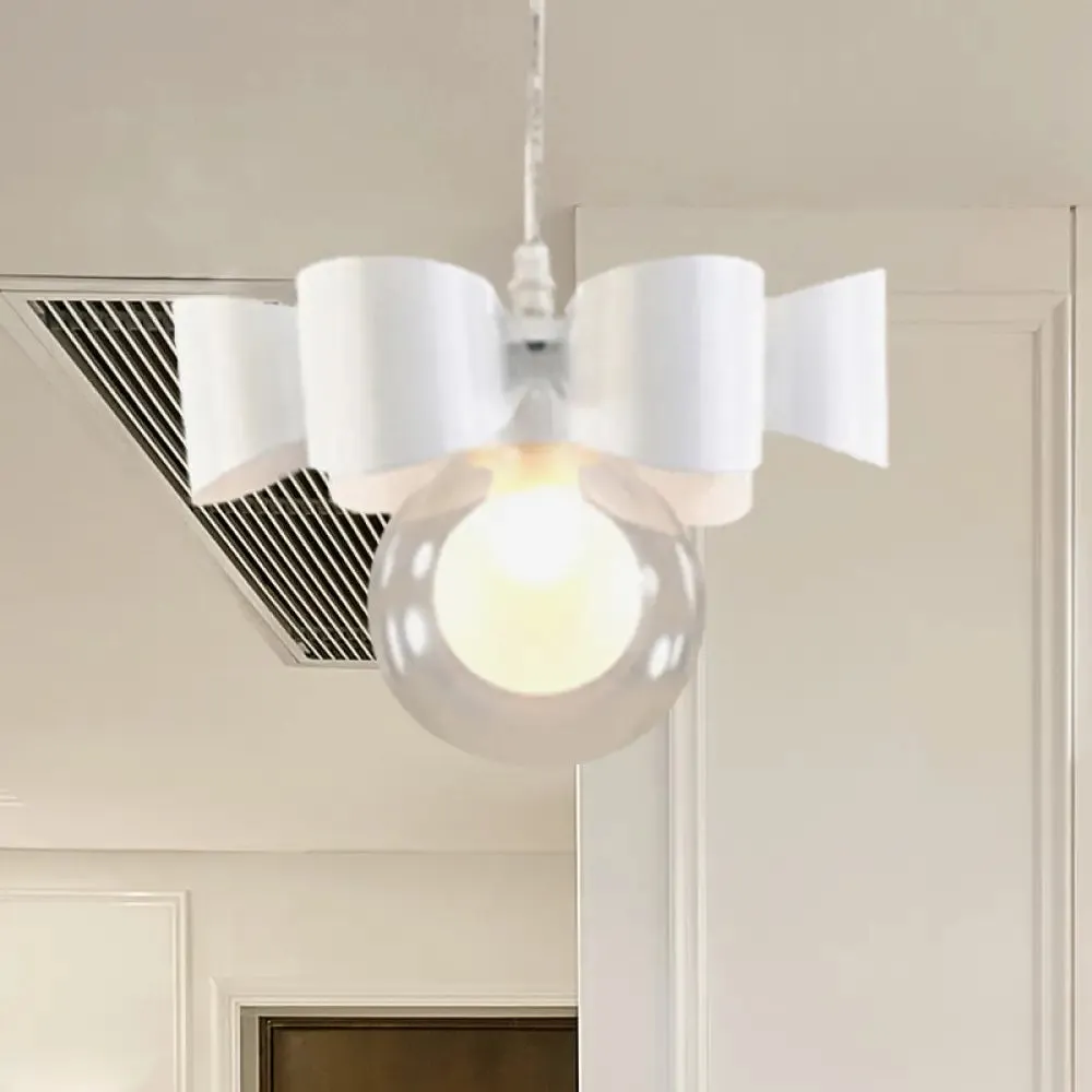 Contemporary White Pendant Light with Bow Design, Clear Glass, and 1/3 Lights