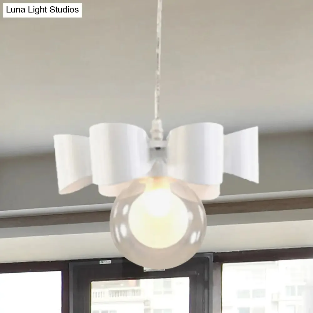 Contemporary White Pendant Light with Bow Design, Clear Glass, and 1/3 Lights