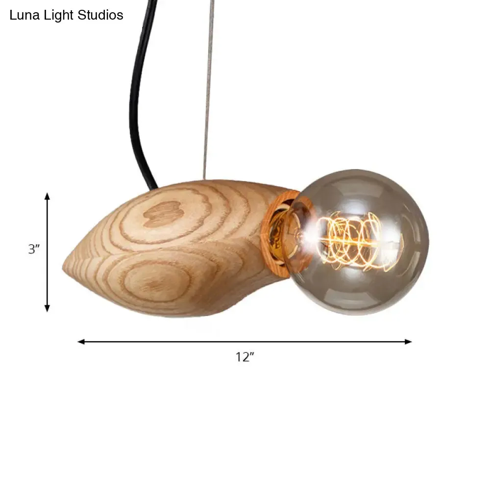 Contemporary Wooden Pendant Light Fixture - Open Bulb Restaurant Hanging Light